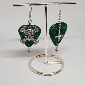Emerald Skull and Cross Earrings